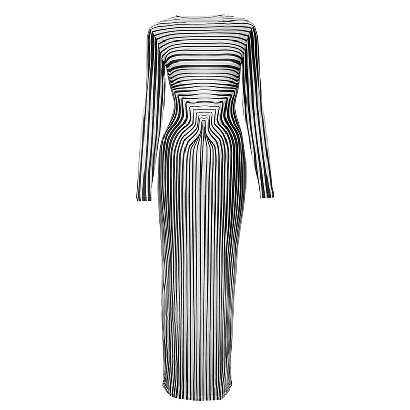 Pre Order:  Casual Striped Slim Fit Maxi Dress