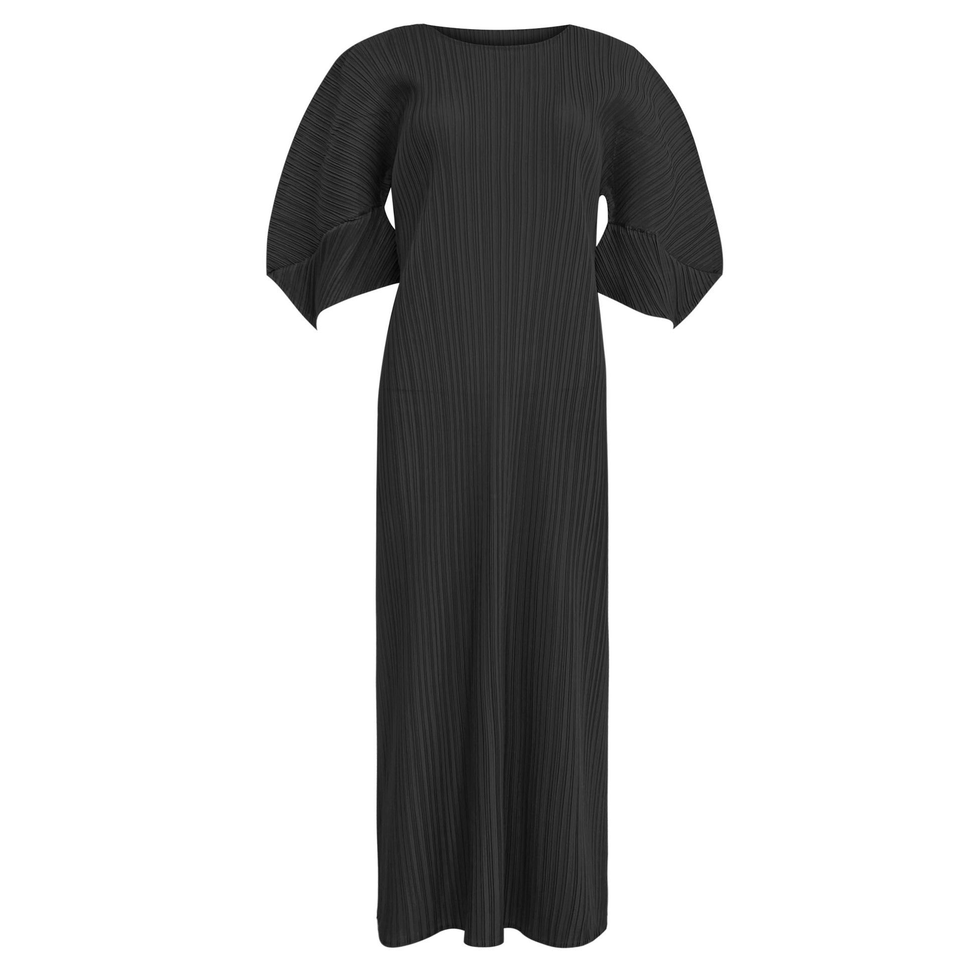 Solid Folding Sleeve Pleated A-Line Dress