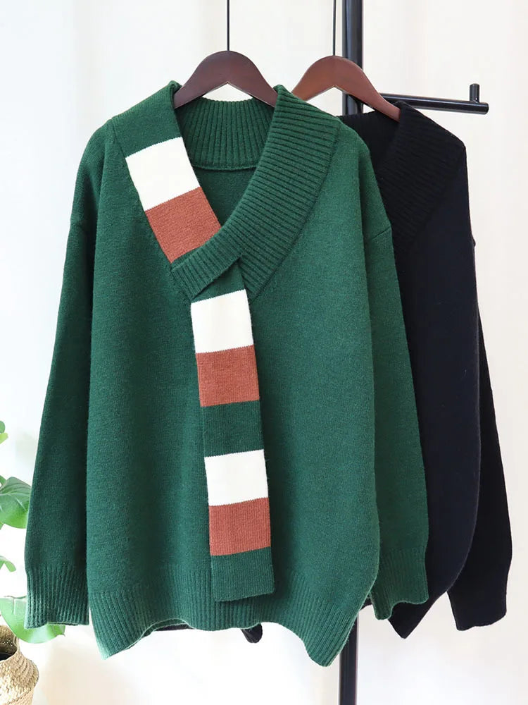 Pre Order:  Mock Contrast Scarf Knitted Sweater