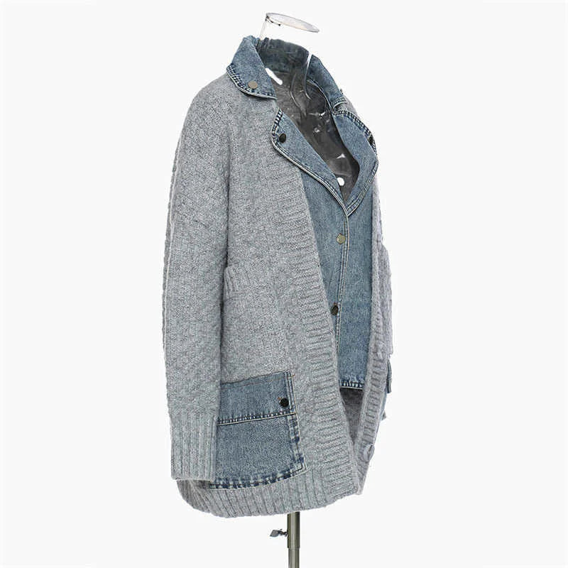 Pre Order:  Mock Two-Piece Denim Knit Jacket