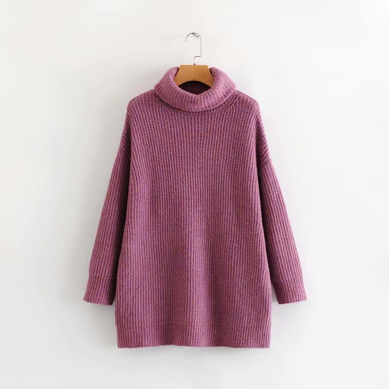 Pre Order: Turtle Neck Solid Knitted Long Sleeves Dress Sweater