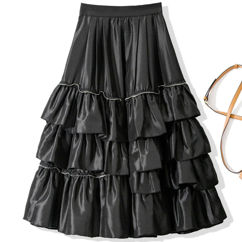 Pre Order:  Multilayer Ruffled Bouncy Satin Midi Skirt