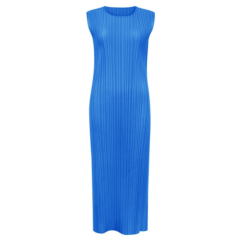 Pre Order:  Solid Pleated Sleeveless Midi Dress