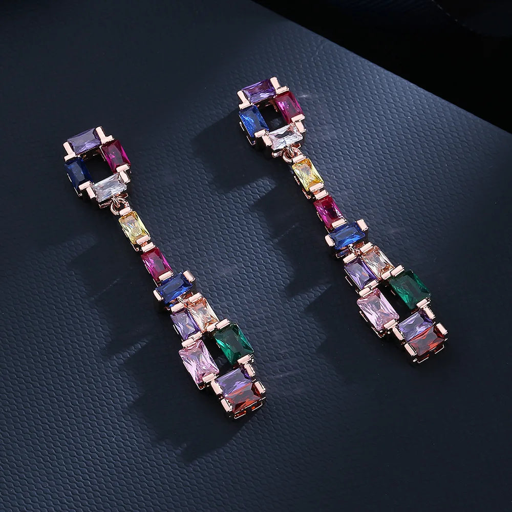 Pre Order:  925 Silver Needle Colorful Zircon Stones Long Earrings