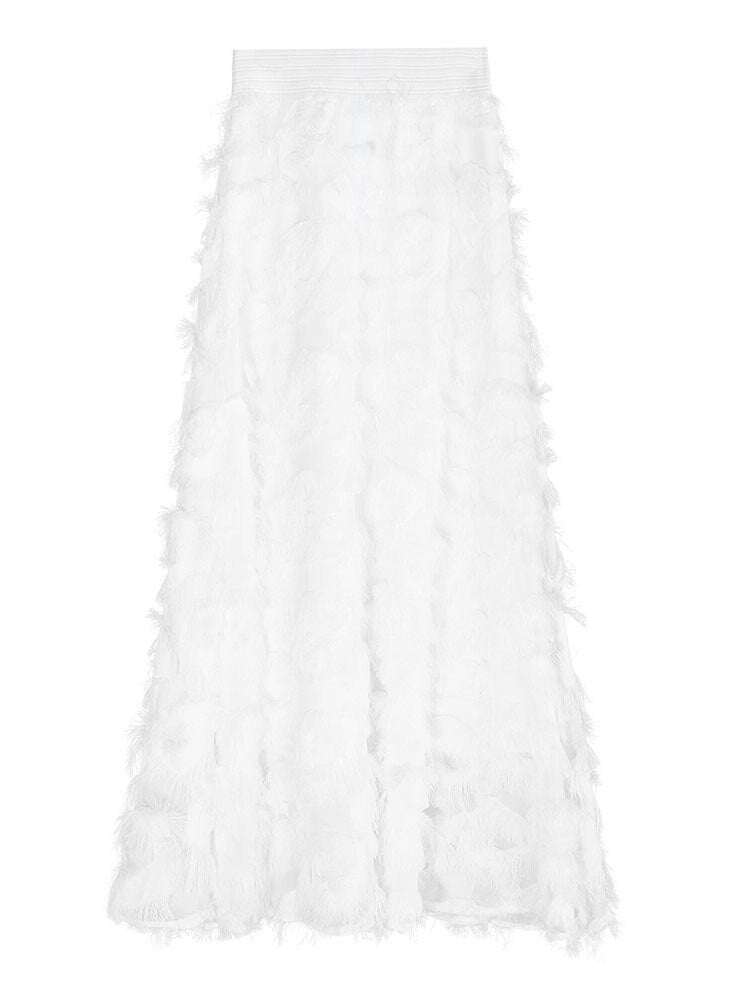 Pre Order:  Eyelashes Lace Fringed High Waist Maxi Skirt