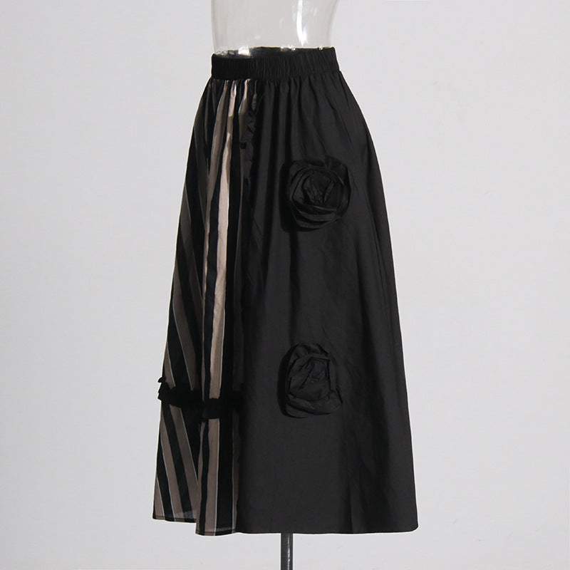 3D Flower Striped Fungus Edge Skirt