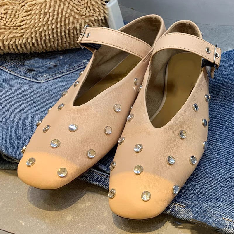 Pre Order:  Studded Leather Mary Jane Flats