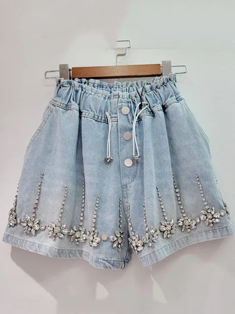 Pre Order:  Flower Diamond High Waist Wide Leg Shorts