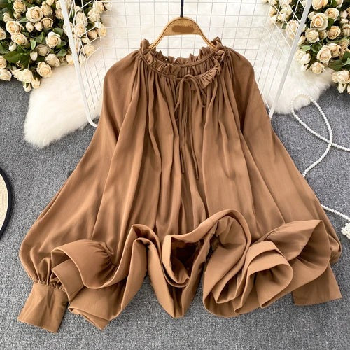 O-Neck Ruffled Long Sleeves Top