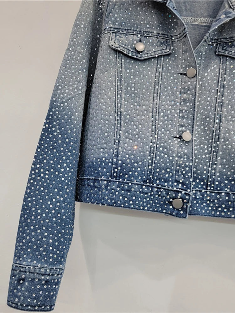 Pre Order:  Washed Gradient Long Sleeve Full Diamond Denim Jacket