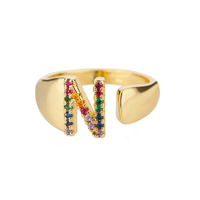 Pre Order:  Multicolor Zircon Alphabet Plated Rings