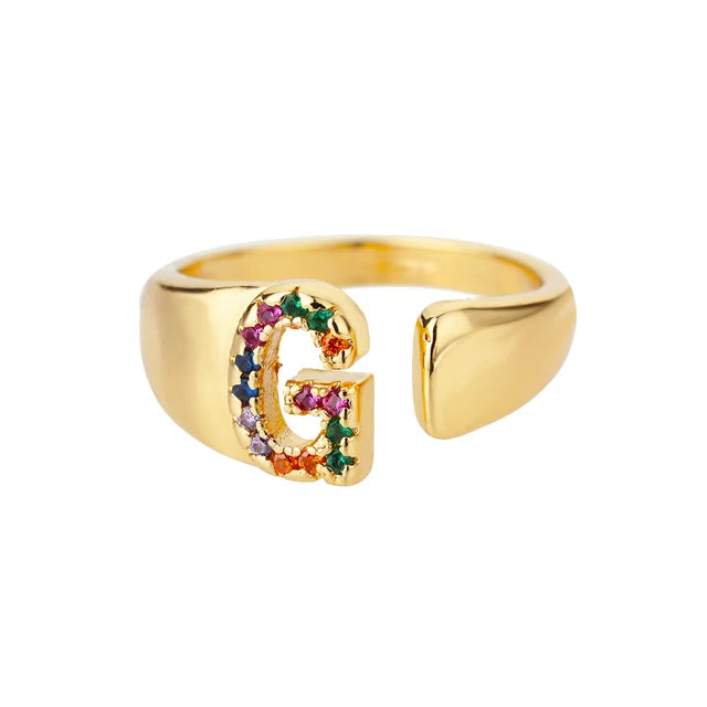 Pre Order:  Multicolor Zircon Alphabet Plated Rings