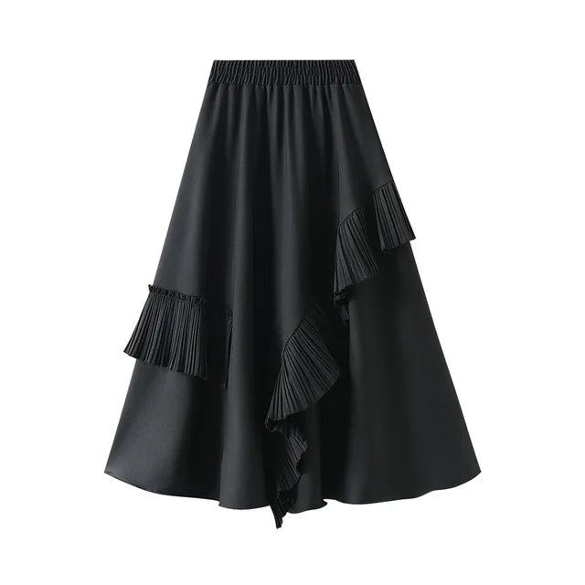Ruffle Trim Midi A-Line Skirt