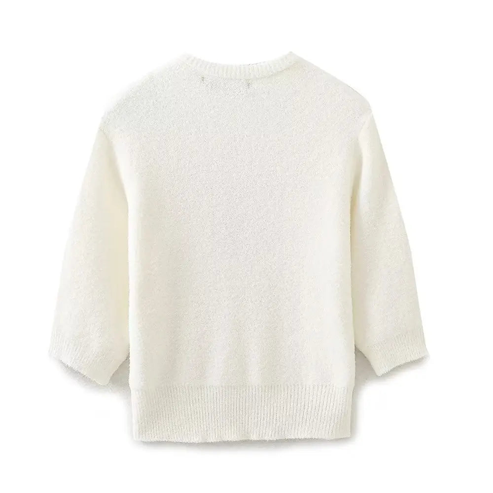 Pre Order:  Ribbed Trim Knitted Cropped Sweater