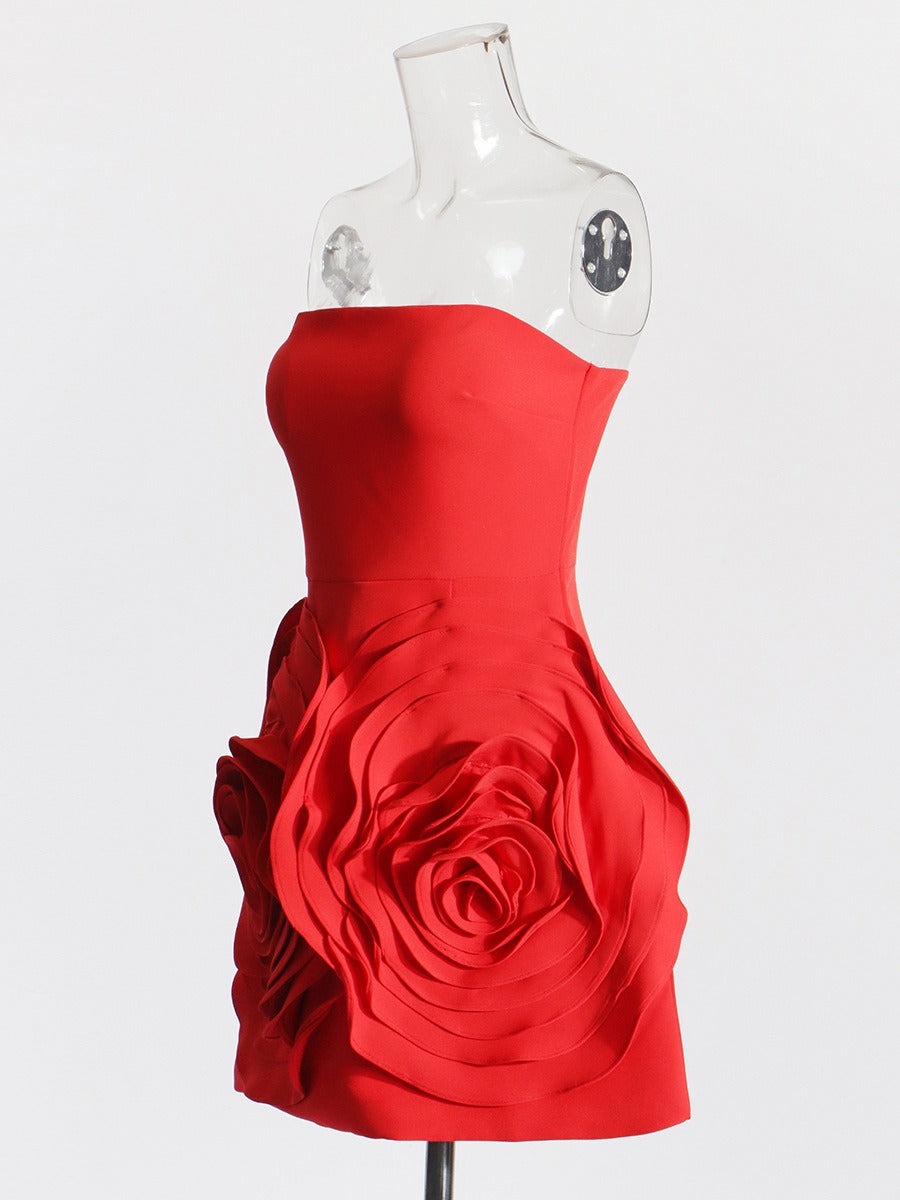 3D Flower Tube Top A-Line Party Dress