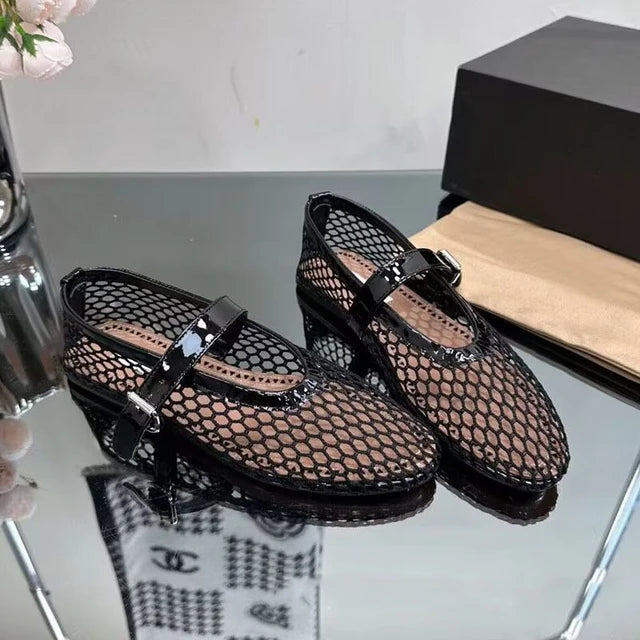 Pre Order:  Mesh Round Toe Flat Shoes