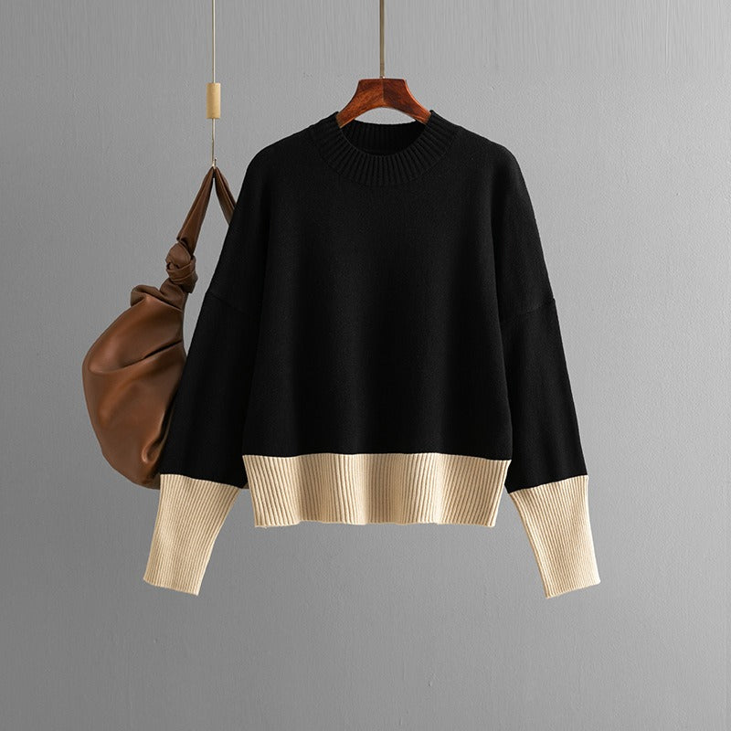 Pre Order:  Round Neck Loose Color Block Knitted Sweater