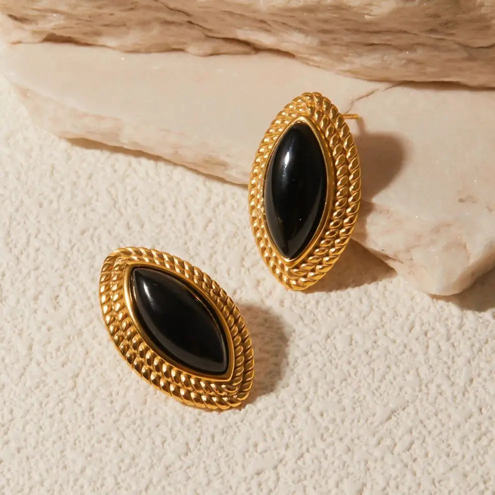 Pre Order:  French Black Agate Horse Eye Earrings