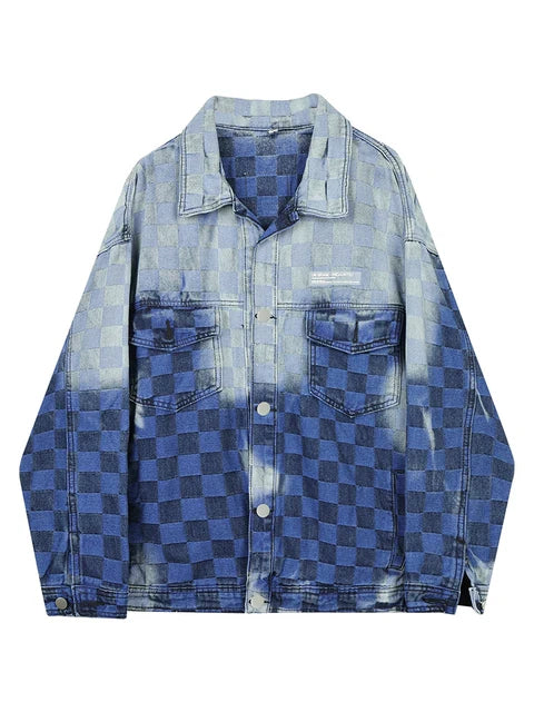 Pre Order:  Casual Acid Wash Checkered Loose Jacket