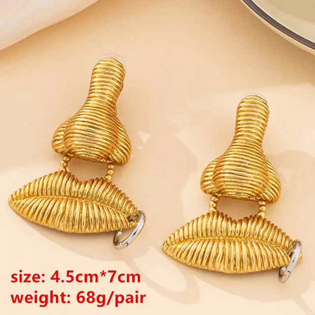 Pre Order:  Nose Lips Large Brass Earrings