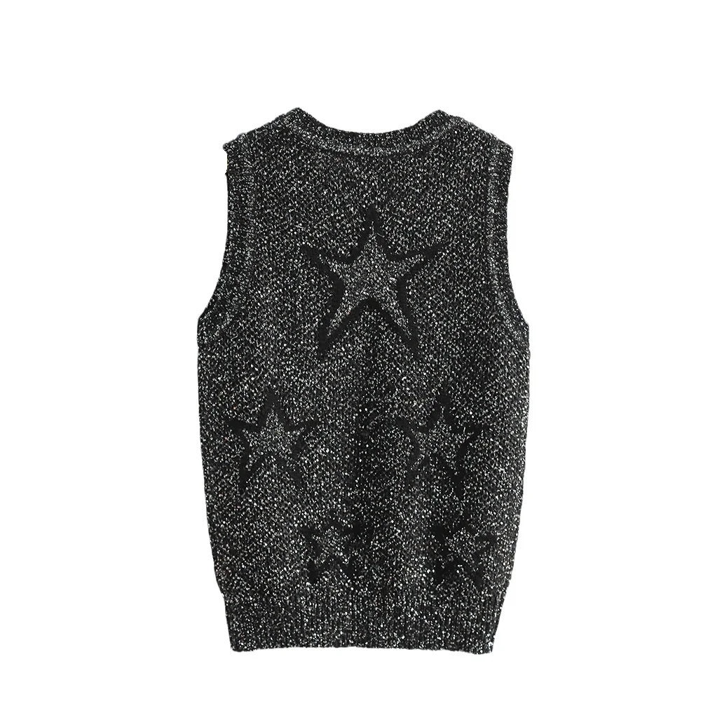 Pre Order:  Sequin Star Round Neck Sleeveless Vest