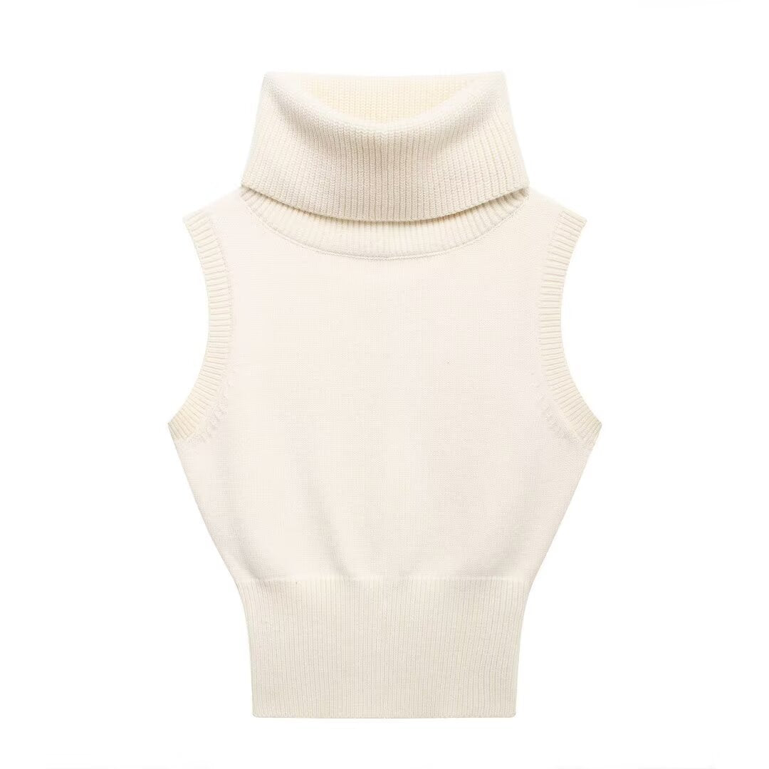 Pre Order: Turtleneck Sleeveless Slim Fit Knitted Vest