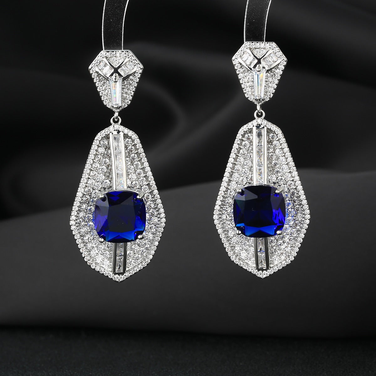 Pre Order: Square Diamond Fan-Shaped Inlaid Zircon Earrings