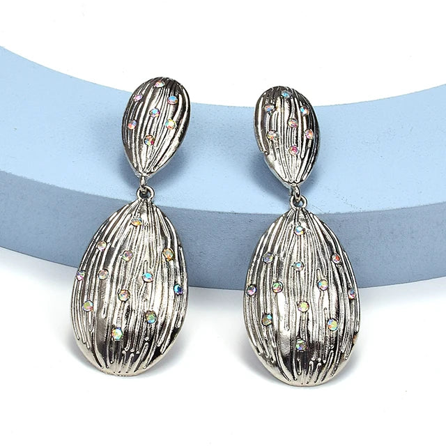 Pre Order:  Oval Shells Rhinestones Drop Earrings