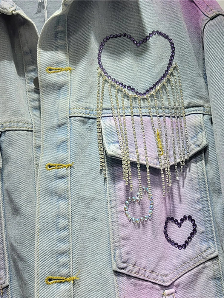 Pre Order:  Tassel Heart Diamond Purple Tie-Dye Single Breasted Jacket