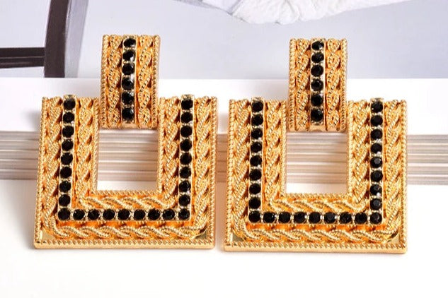 Pre Order:  Rhinestone Embellished Square Stud Earrings