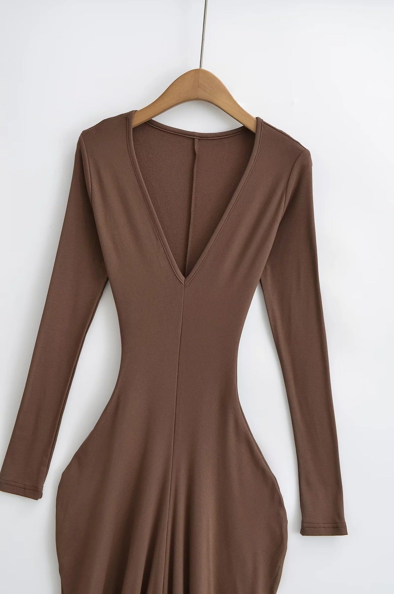 Deep V-Neck Long Sleeve Dress