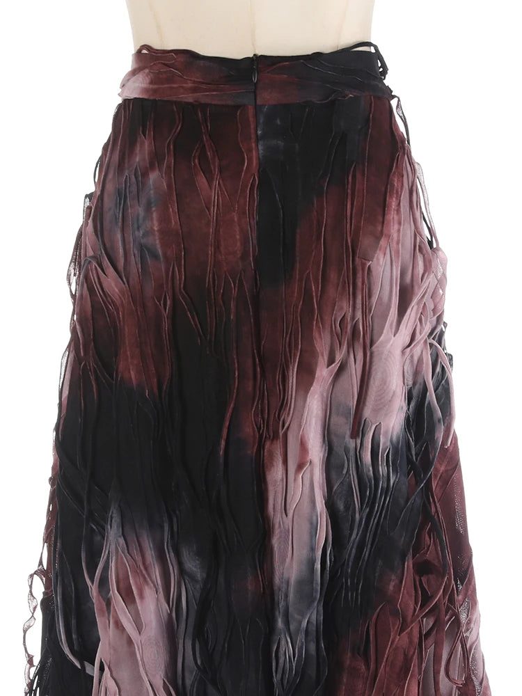 Pre Order: Tie Dye Fringe Midi Skirt