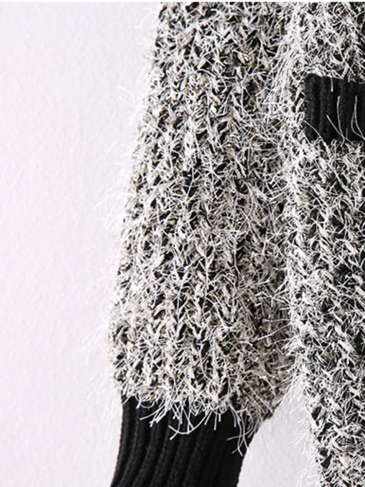 Pre Order:  Fuzzy Contrast Edges Knitted Cardigan