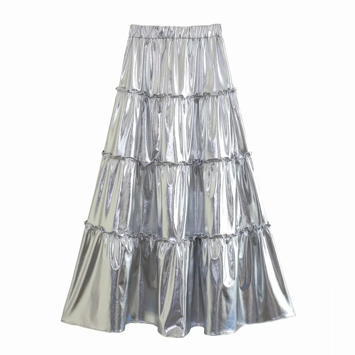 Silver Layered High Waist A-Line Skirt