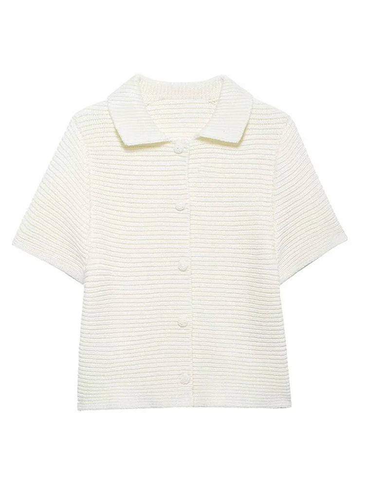 Pre Order: Round Collar Short Sleeve Needle Knit Top