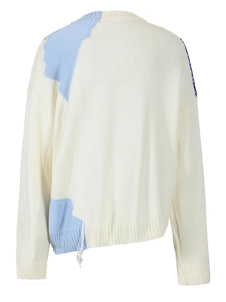 Pre Order:  Blue Patches Tassels Knitted Sweater