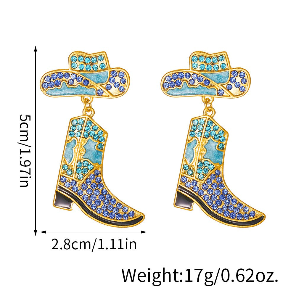 Rhinestones Cowboy Hat Boots Earrings