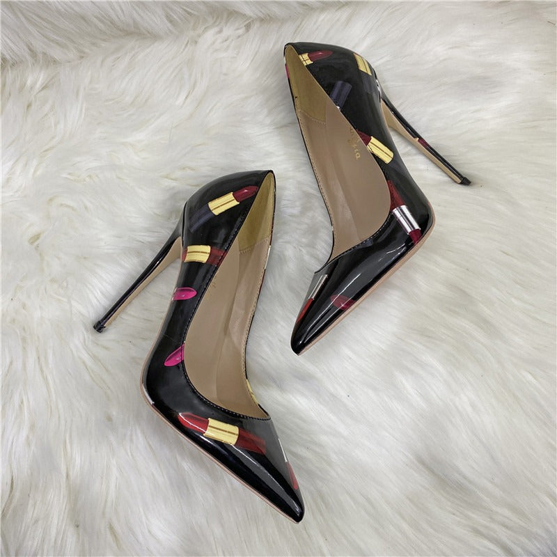 Pre Order:  Lipstick Print Faux Leather Stilettos