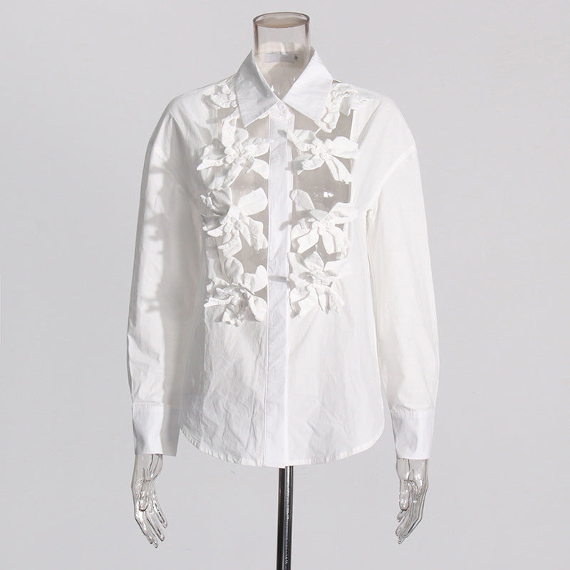 Pre Order: Splicing 3D Flower Long Sleeved Loose Shirt