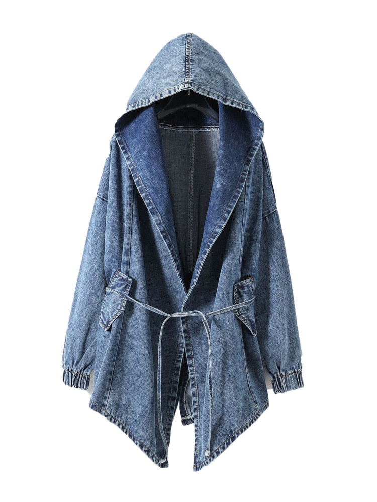 Pre Order:  Denim Knot Hooded Oversized Jacket