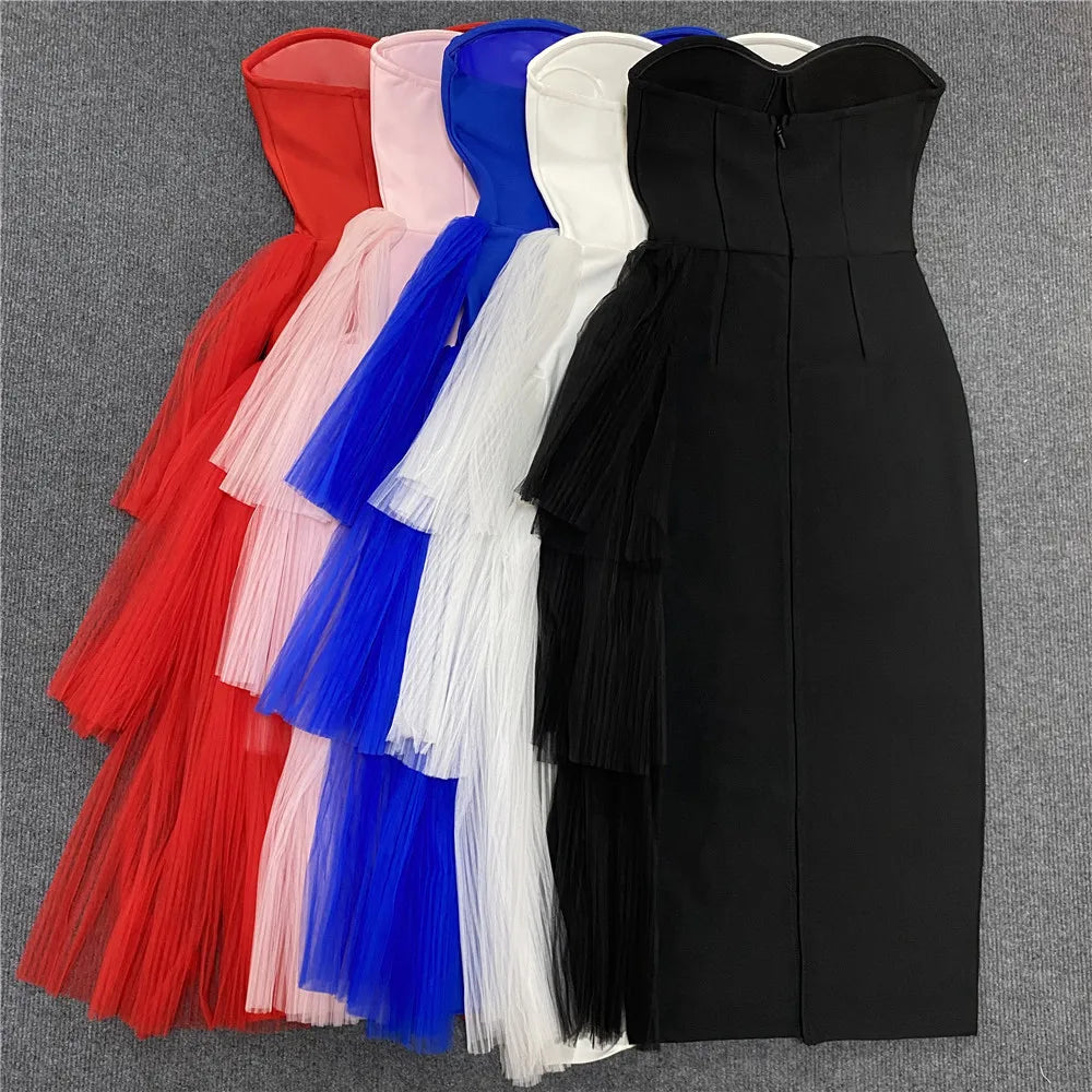 Pre Order:  Side Ruffles Tulle Tube Dress