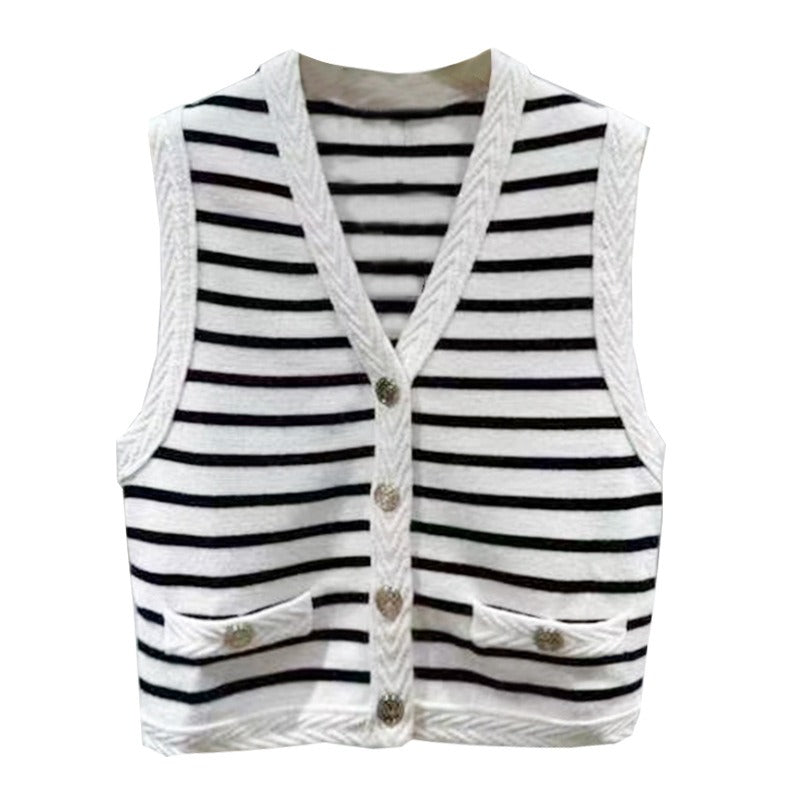 Pre Order:  Striped V-Neck Knit Vest + A-Line Knit Skirt