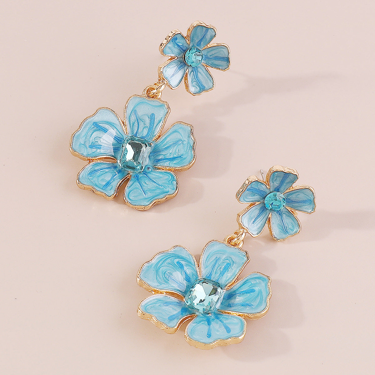 Pre Order:  Flower Rhinestone Alloy Oil Drip Earrings