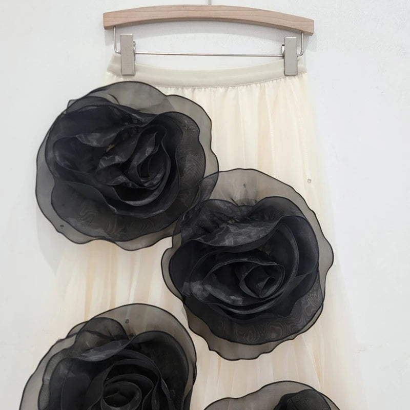 Pre Order:  3D Mesh Flower High Elastic Waist A-Line Skirt