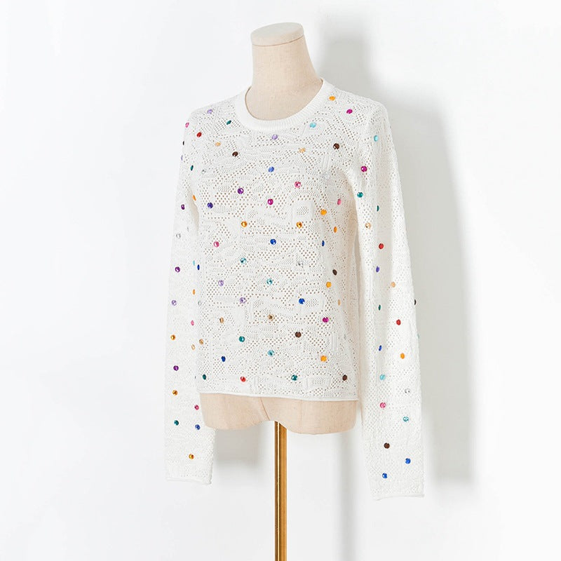 Pre Order:  Colorful Crystal Beaded Knitted Sweater