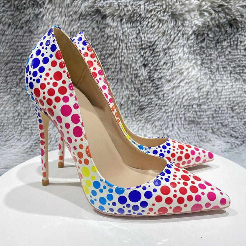 Pre Order:  Multicolor Polka-Dots Printed Patent Pointed-Toe Shoes