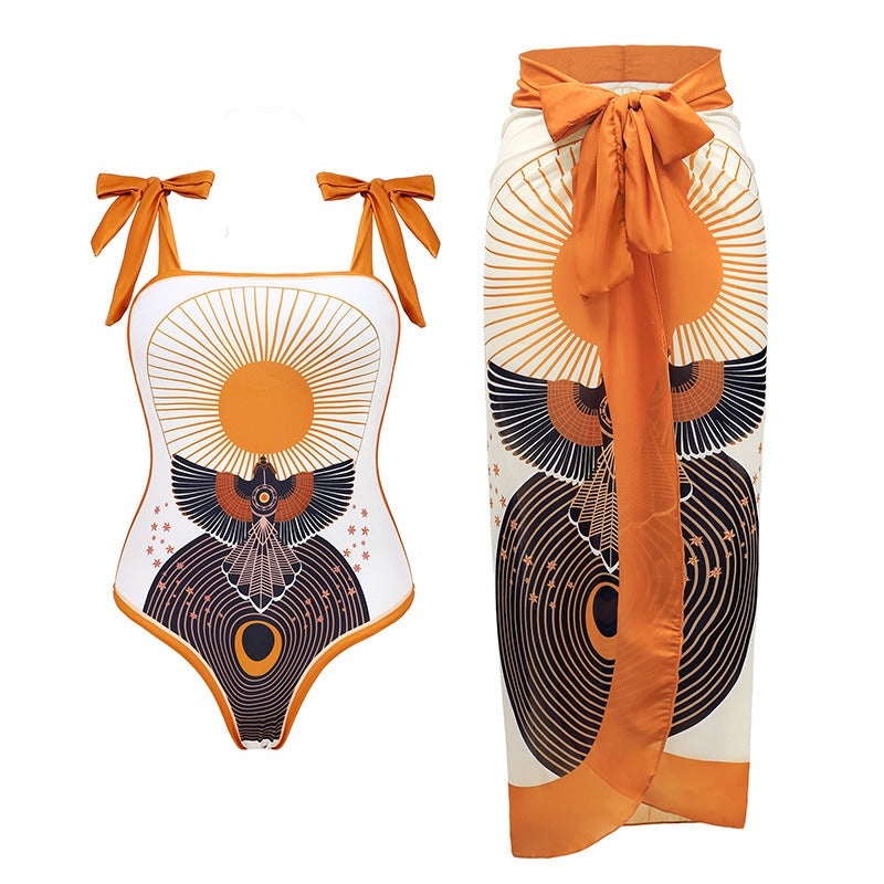 French Sunset Two Strap Swimsuit + Cover Up Set