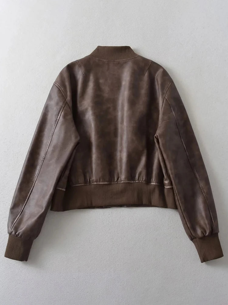 Pre Order:  PU Leather Zip Up Bomber Jacket