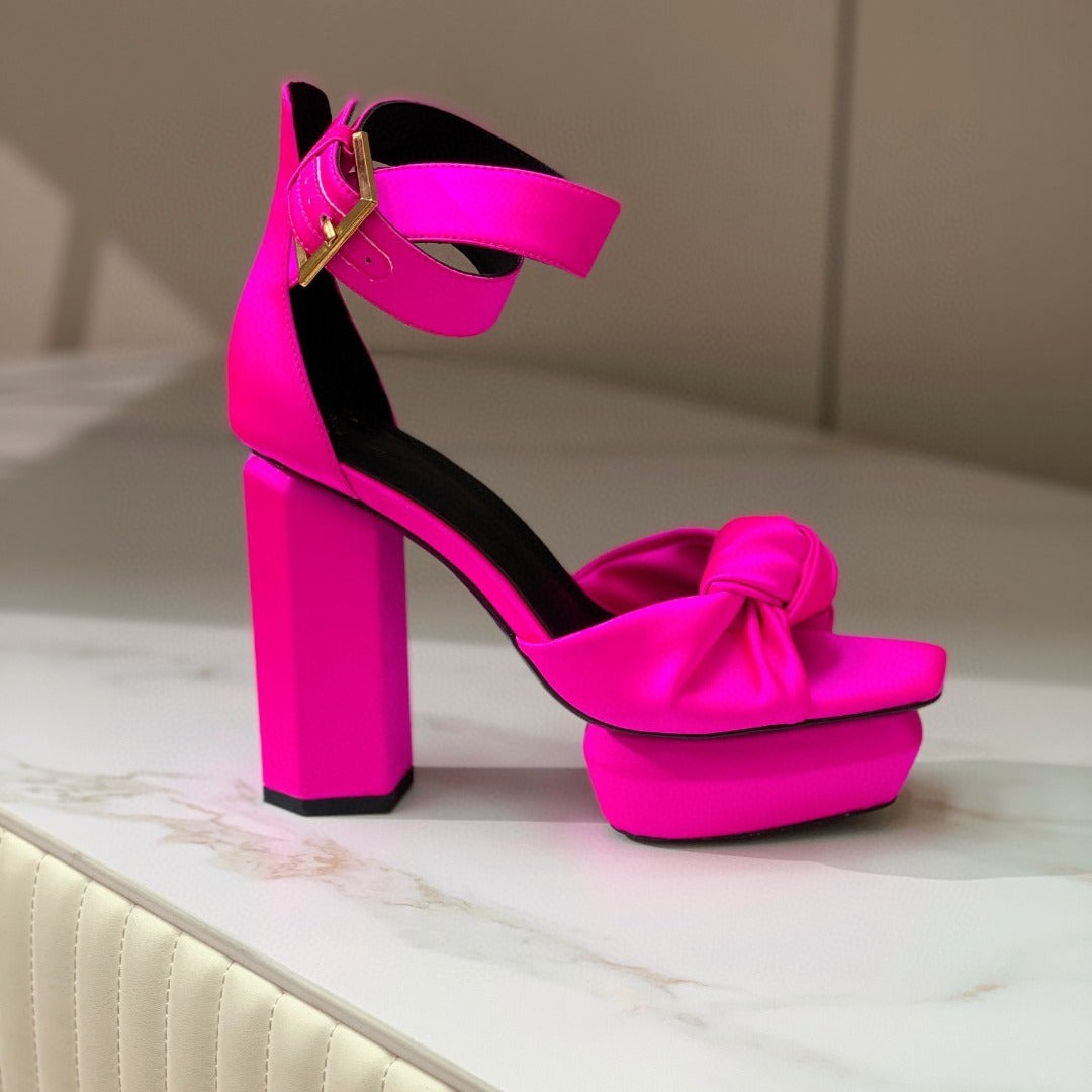 Suede Square Toe Thick High Heel Platform Sandals