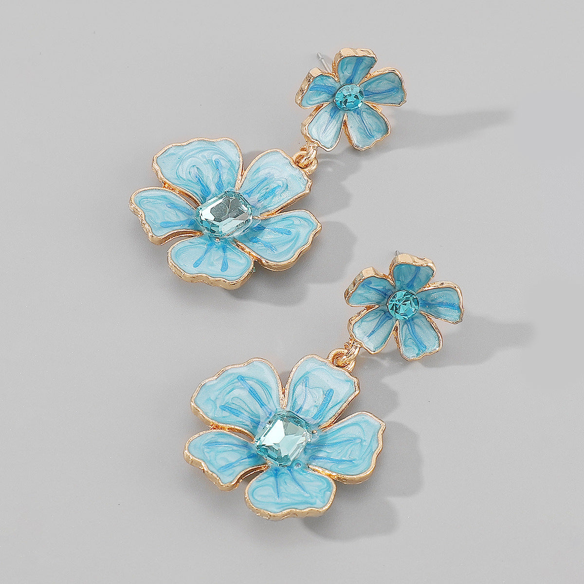 Pre Order:  Flower Rhinestone Alloy Oil Drip Earrings